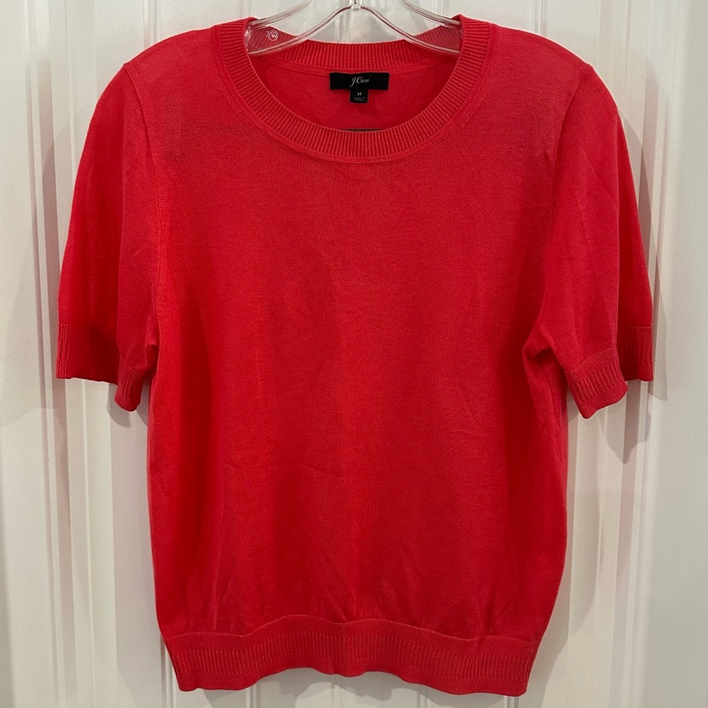 J Crew Silk Blend Short Sleeve Sweater Bright  Poppy M